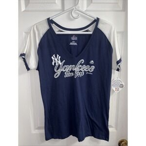 NWT New York Yankees Women's L Baseball V-Neck T-Shirt Majestic